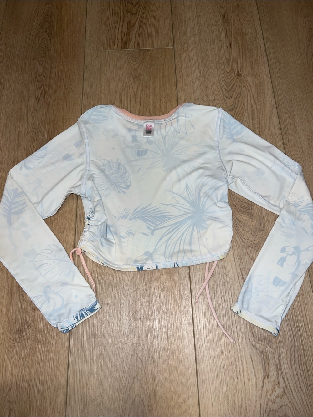 Girls' Light Blue Ruffle Bikini Set with Tropical Rash Guard - Picture 9 of 10
